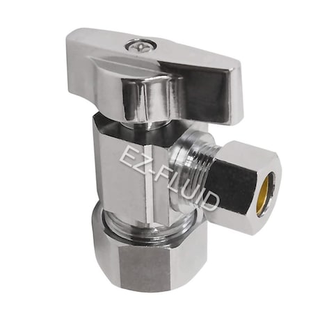 Ez-Fluid Heavy Duty 5/8in O.D Comp x 3/8in O.D Comp, 1/4 Turn Angle Stop , Square Body EZHD58